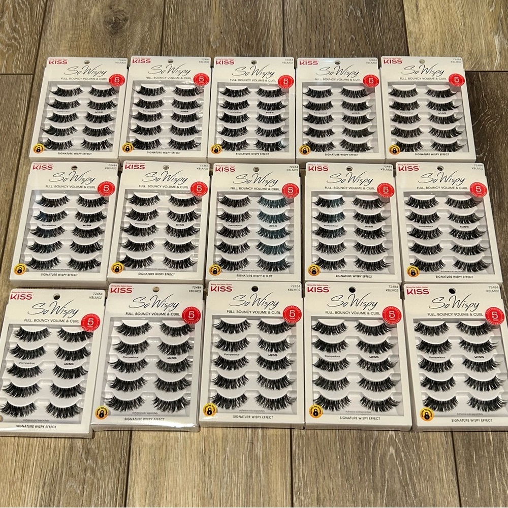 Kiss So Wispy Pompadour False Lashes 16mm 5 Pair Set - Pack of 15 (KBLM02)